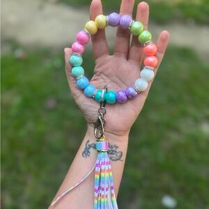 Colorful Beaded Keychain Bracelet with Tassel